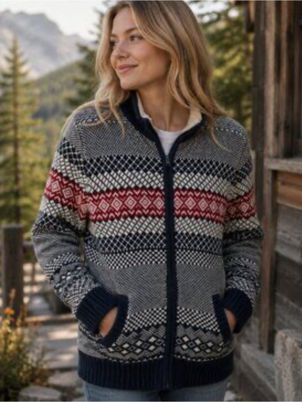 Tommy Hilfiger Full Zip Sweater Wool Blend fair isle Christmas holiday size XS